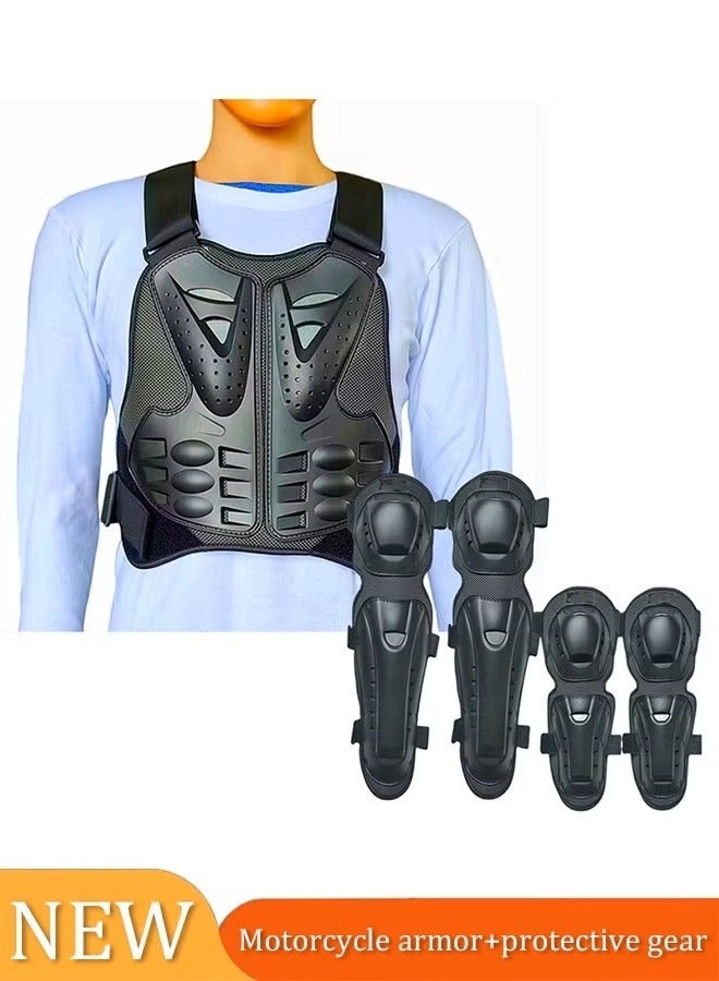 NANAO 5 Piece Adult Adjustable Motorcycle Armor Suit with Reflective Stripe,Mountain Bike Cyclecross Chest Protect Gear,Motorbike Protective Jacket with Chest Back Spine Armor Knee Elbow Protection Pad For Motocross Cycling Skateboarding,L,Black - Image 1
